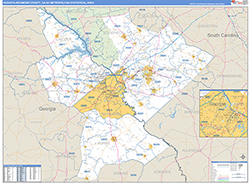 Augusta-Richmond County Metro Area Wall Map Basic Style 2026